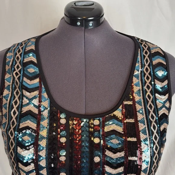 Women's Rue 21 Rue+ Black Sequin Patterned Tank Top Size 1X Like-New Condition - Picture 3 of 9